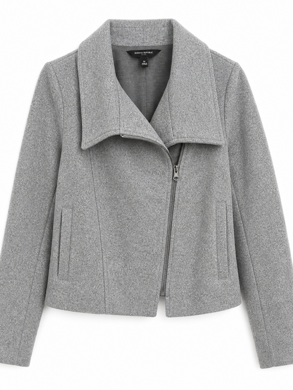 Banana Republic Gray Asymmetrical Zip Cropped Cotton Blend Moto Jacket Sz Med - Picture 1 of 7